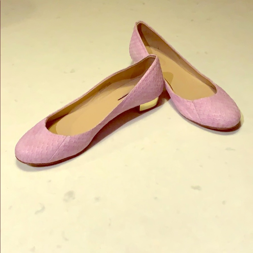 JCREW lavender leather flats w/ gold block heal